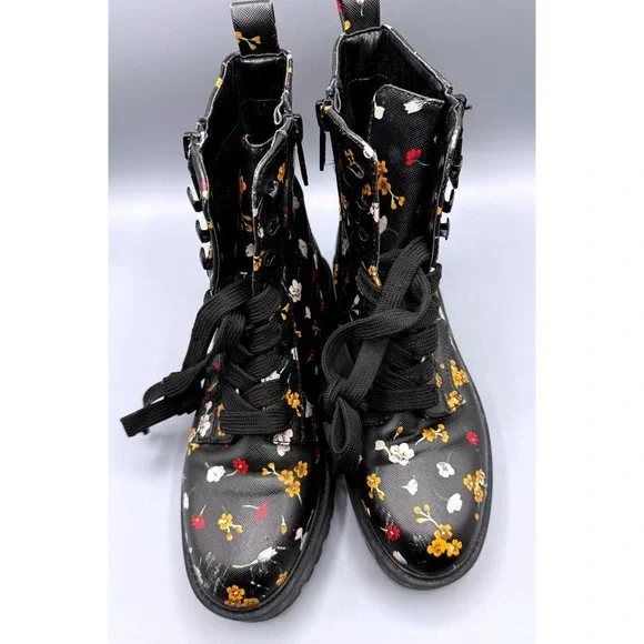 Guess Fearne Womens Black Floral Combat Boots Side Zip Lug Sole GWFEARNE Size 6M - Picture 8 of 15